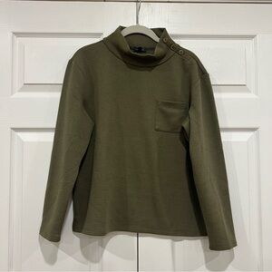 Talbots Button Mockneck Pullover Burnt Olive Green Textured Womens Size Medium